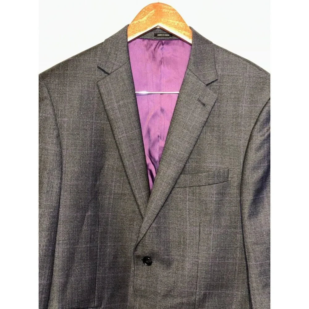 Joseph Abboud Wool Plaid‎ Suit Jacket With Purple DetailSize 40R